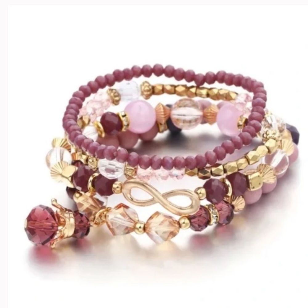 New Crystal Stacked Country Boho Charm Bracelet